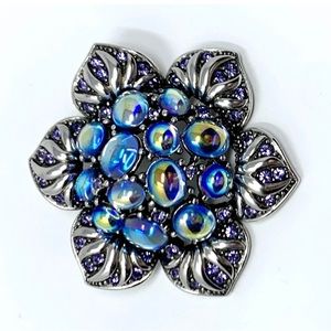 Joan Rivers Aurora Borealis Iridescent Blue Enamel Silver Tone Pin Brooch